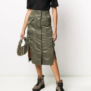 SACAI Khaki Green Nylon Cargo MA-1 Padded Pencil Midi Straight Skirt 1